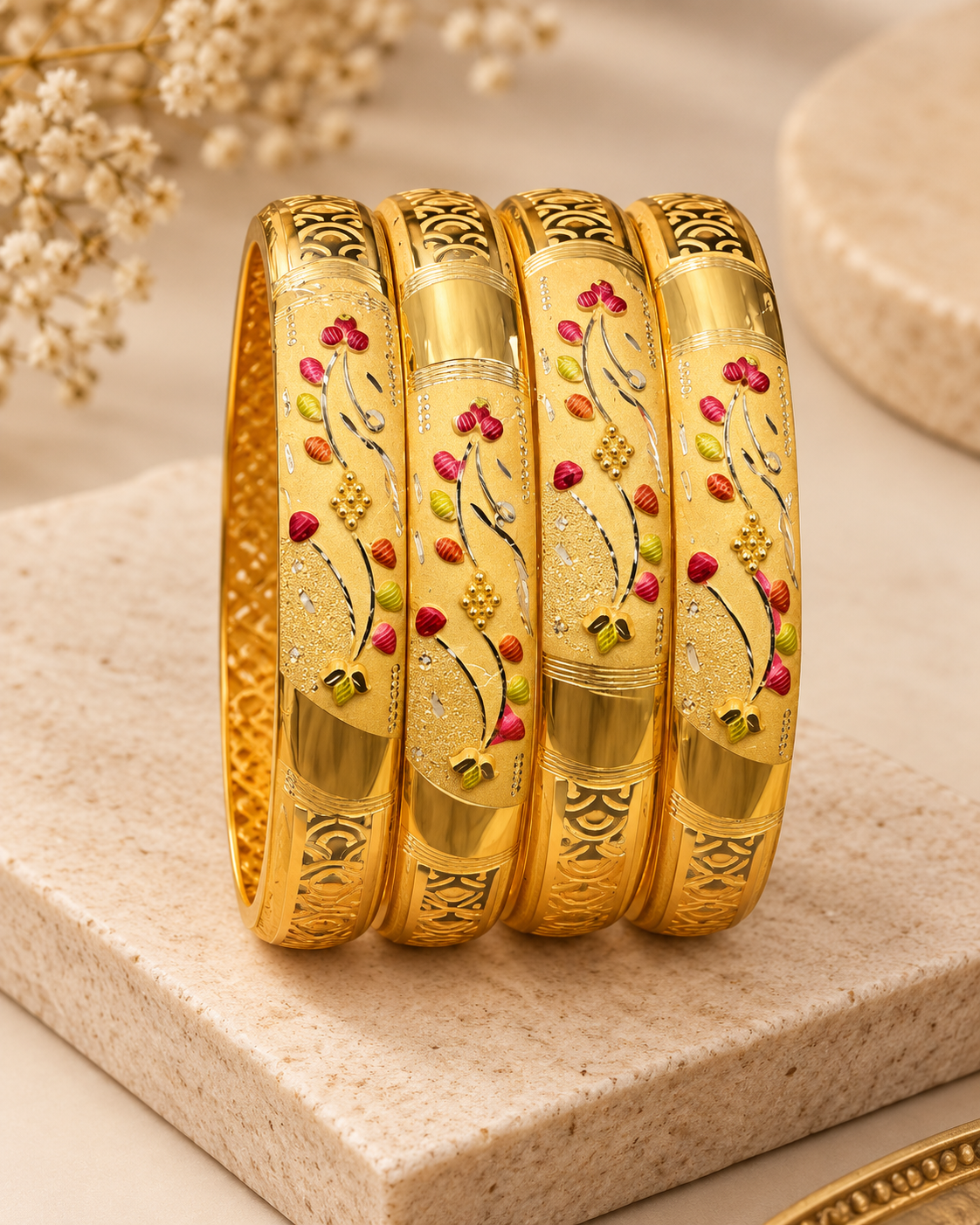 Floral Gold Bangles